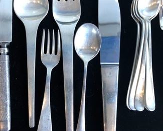 Sterling Flatware:

William & Mary Sterling Flatware & Serving pieces By LUNT, ROGER & BOWLEN. Monogramed with “M”..
Riviera Sterling Flatware Pattern By INTERNATIONAL.. 
Miscellaneous Sterling Flatware by FEDERAL KINGS, OLD COLONIAL, A. MICHELSEN & other DANISH Sterling flatware.. 
Miscellaneous Sterling Serving pieces. 