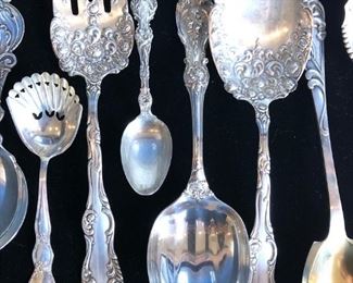 Sterling Flatware:

William & Mary Sterling Flatware & Serving pieces By LUNT, ROGER & BOWLEN. Monogramed with “M”..
Riviera Sterling Flatware Pattern By INTERNATIONAL.. 
Miscellaneous Sterling Flatware by FEDERAL KINGS, OLD COLONIAL, A. MICHELSEN & other DANISH Sterling flatware.. 
Miscellaneous Sterling Serving pieces. 