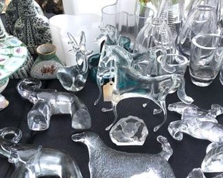Glass, Crystal & Art Glass:
Sabino Opalescent Crystal Glass figurines.. 
Swedish Afors Glass by Ernest Gordon..
Iittala Nuutajarvi glass artist Oiva Toikka..
Ittalia Ultima Thule and Lalique Crystalware..
Orrefors, Steuben, Swarovski, Baccarat and Daum glass..
Pressed Iridescent glass..
Holmegaard clear and smoked glass..
Baltic Sea Glass..
American Brillant..
Kosta Boda by Kjell Engman.. 
Gallé Cameo style Lamp..
Gallé mini vase..
Vaseline Glass (yellow w/ uranium oxide pre WWII)..
