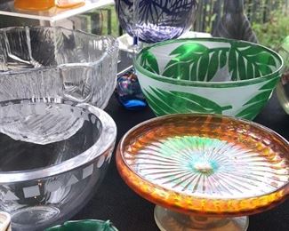 Glass, Crystal & Art Glass:
Sabino Opalescent Crystal Glass figurines.. 
Swedish Afors Glass by Ernest Gordon..
Iittala Nuutajarvi glass artist Oiva Toikka..
Ittalia Ultima Thule and Lalique Crystalware..
Orrefors, Steuben, Swarovski, Baccarat and Daum glass..
Pressed Iridescent glass..
Holmegaard clear and smoked glass..
Baltic Sea Glass..
American Brillant..
Kosta Boda by Kjell Engman.. 
Gallé Cameo style Lamp..
Gallé mini vase..
Vaseline Glass (yellow w/ uranium oxide pre WWII)..
