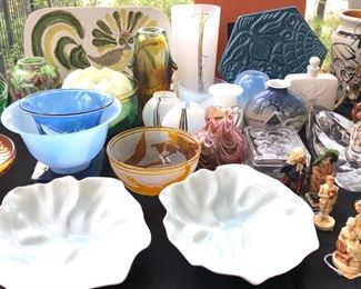 Glass, Crystal & Art Glass:
Sabino Opalescent Crystal Glass figurines.. 
Swedish Afors Glass by Ernest Gordon..
Iittala Nuutajarvi glass artist Oiva Toikka..
Ittalia Ultima Thule and Lalique Crystalware..
Orrefors, Steuben, Swarovski, Baccarat and Daum glass..
Pressed Iridescent glass..
Holmegaard clear and smoked glass..
Baltic Sea Glass..
American Brillant..
Kosta Boda by Kjell Engman.. 
Gallé Cameo style Lamp..
Gallé mini vase..
Vaseline Glass (yellow w/ uranium oxide pre WWII)..

