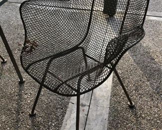 Iron & Slate Top Table with Six Original Woodard Chairs..