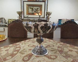 Very large Persian silver compote. Unique details and pierced design.