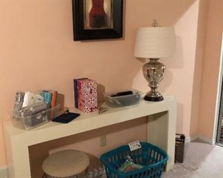 Sofa Table, Vanity Stool, Lamp