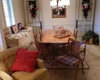 Mid-Century Dining table and 5 side chairs, 1 arm chair
2 - 8 ft heavy front doors with wreaths