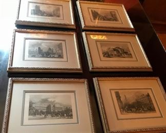 6 framed antique/reproduction?  engraving prints of UK/London scenes