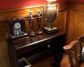 Wallace clock, candle sticks, table lamp
