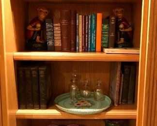 Various vintage and antique books, bookends,