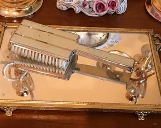 Vintage dresser tray and hair brush