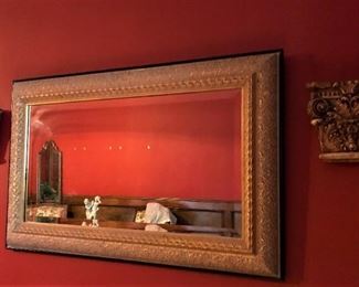 Long ornate gilded mirror, decorative wall pieces