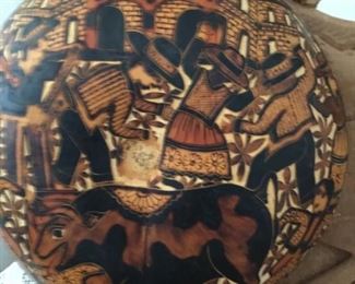African carved and painted bowl