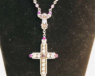 Sterling Silver moonstone and amethyst  Cross necklace 