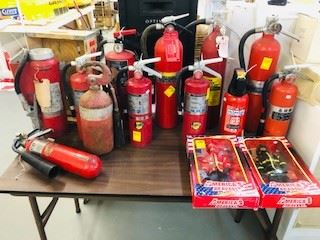 Vintage Fire Extinguishers Fireman action Figures in Box