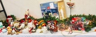 Christmas Decorations , Ornaments , Lights and Lighted Garland Table Lot . 