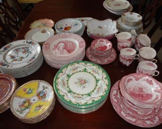 China sets by Chintz, Dresden, Staffordshire Myott, Johnson Bros., John Phillips Royal Cauldon, Rosenthal Selb Bavaria, and France Terre De Fer Sujets Sociaux.