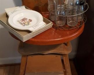 High chair. Vintage baby bottles