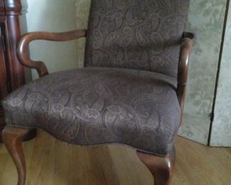 Walter E. Smithe gooseneck chair, aubergine paisley fabric