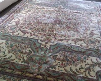 9 x 12 Pakistani wool rug in soft teal, beige