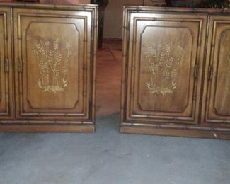 Pair salvaged vintage wood built-in cabinets