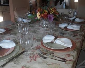 dinnerware, glassware, linens
