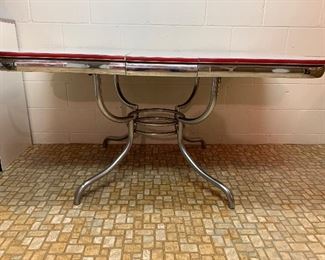 Mid Century chrome Base Formica top dinette kitchen table with leaf!
1950’s