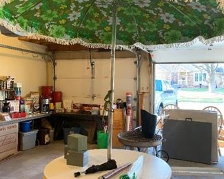 Vintage patio table and umbrella that we just took out of the original box