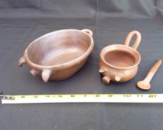 Cute Chilean Ceramic Pig Bowls and Spoon
