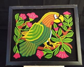 Framed South American Embroidered Folk Art