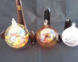Lot of 3 Art lalss Hand Blown Globes Ornaments
