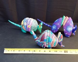 Lot of 3 Large Carved and Colorful Mexican Animal Sculpturess
