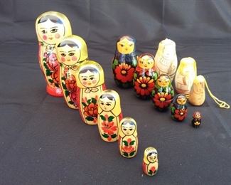 Lot of 3 sets Vintage Russian Nesting Dolls