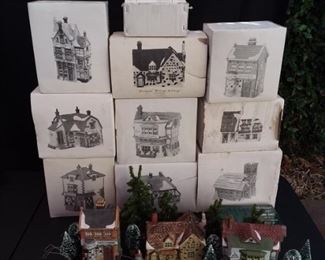 Lot of 9 Department 56 Dickens Village Cottages and Buildings Plus Accessories