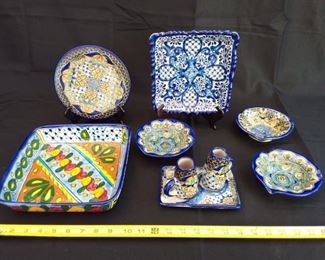 Lot of 9 Mexican Ceramic Dining Room Pieces
