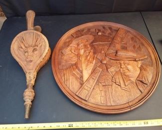 Set of 4 Vintage Wood Carved Mexican items by Alaves Emiliano D Virgala