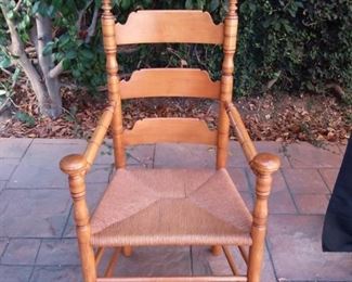 Solid Wood Chair with Carved Detail and Woven Seat