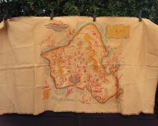 Vintage Map of Hawaii on Fringed Canvas