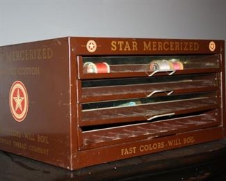 Antique Star Mercerized Metal Sewing Box. GREAT GRAPHICS!