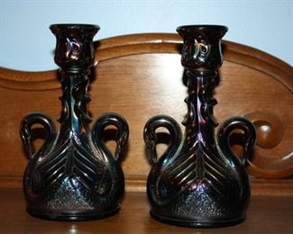 Wonderful pair of Fenton Swan Candle Holders