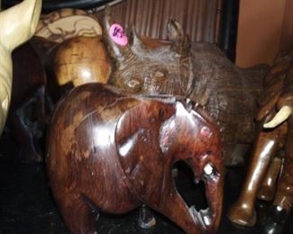 Carved wood animals, different wood from Africa