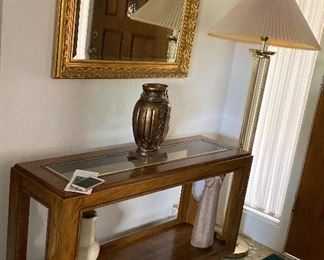 Entrance/Sofa Glass Top Table, Vase, Floor Lamp, Mirror