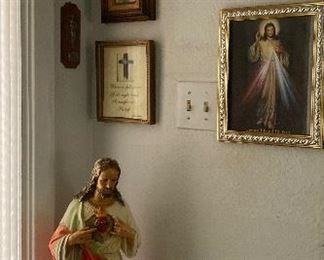 Sacred Heart of Jesus Chalk Ware Italy, Assorted Framed Religious Art