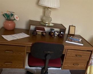 Desk, Office Chair, Crystal Lamp