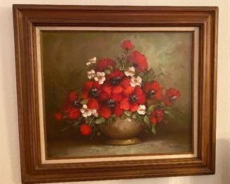 Signed by C Johnson Floral Still Life Oil Painting on Canvas Poppies