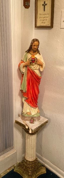 Sacred Heart of Jesus Chalk Ware Italy, Pedestal