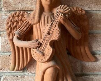 Terra Cotta Angel with Mandolin Yard Art