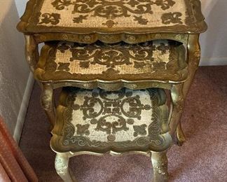 Vintage 1950's Italian Gold Gilt Florentine Set of Art Deco Nesting Tables