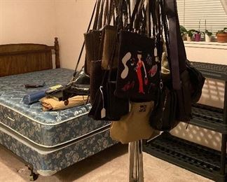 Assorted Purses, Queen Size Bed