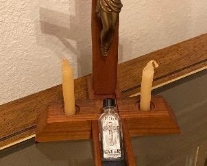 Vintage Last Rite Sick Call Crucifix Cross, Candle, Holy Water, Cotton 