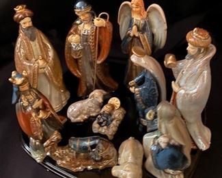Glazed Nativity on Wood Plaque
