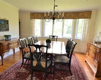 Stickley "Cherry Valley" Double Pedestal Dining Table and Sideboard (right)  and Statton Sideboard on left.